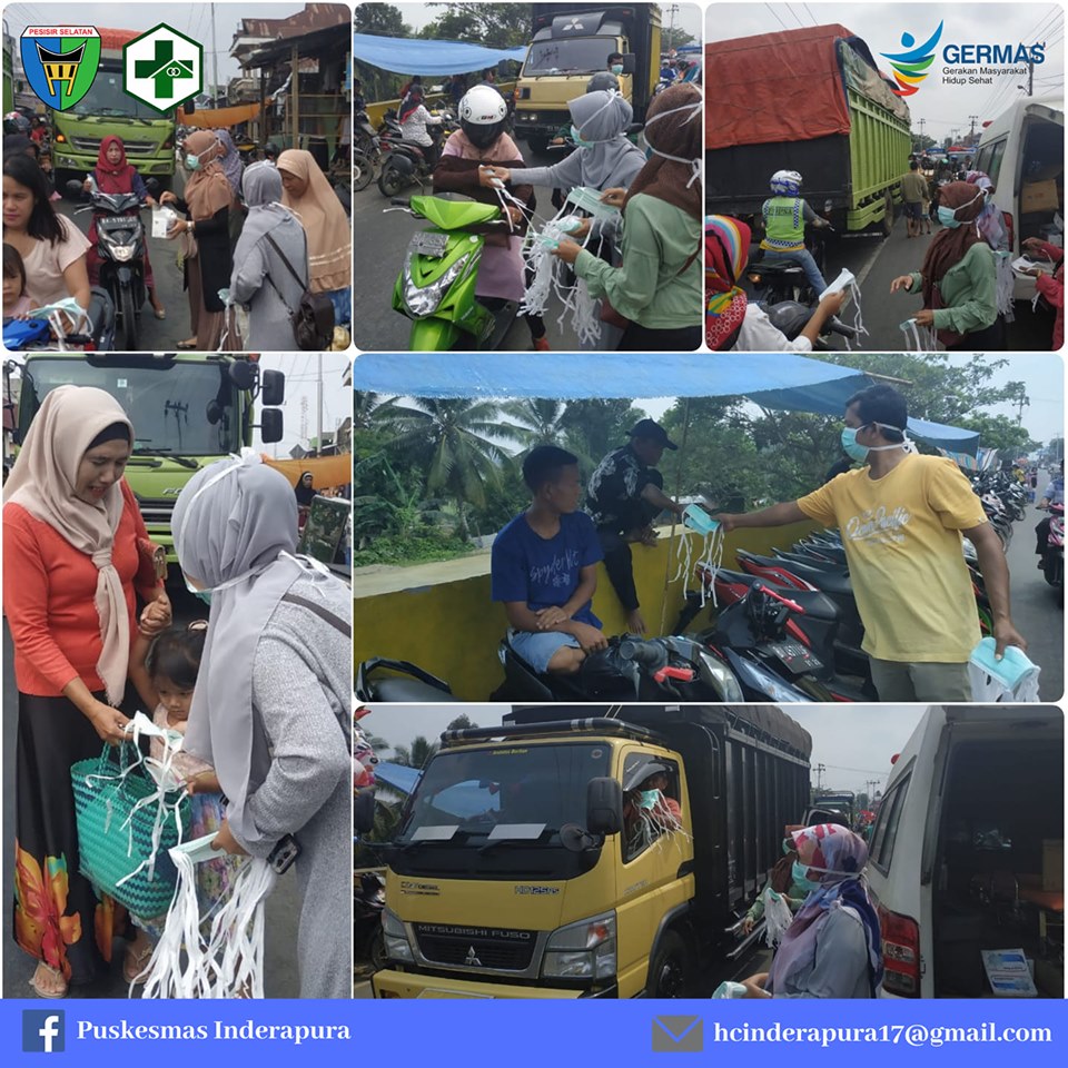  Puskesmas Inderapura membagikan 2000 masker gratis kepada masyarakat