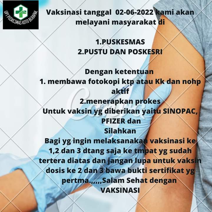 Jadwal Vaksinasi Covid19 Puskesmas Koto Berapak