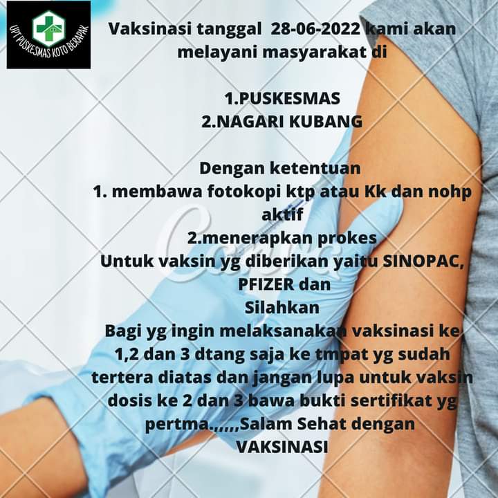 Pengumuman pelaksanaan vaksinasi di Puskesmas Koto Berapak
