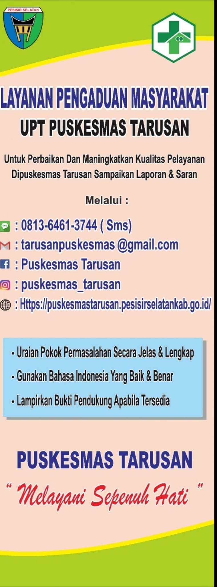 UPT Puskesmas Tarusan  fasilitasi unit pengaduan masyarakat