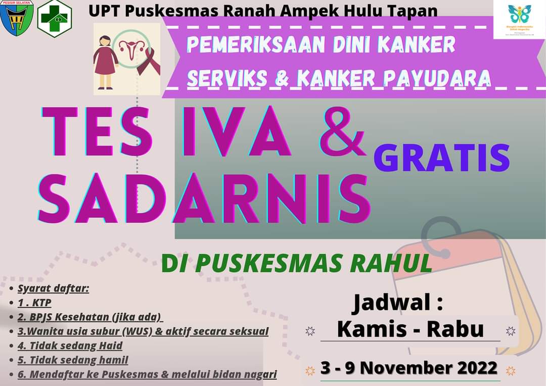 Pemeriksaan Tes IVA  dan SADARNIS   GRATIS di PUSKESMAS RAHUL