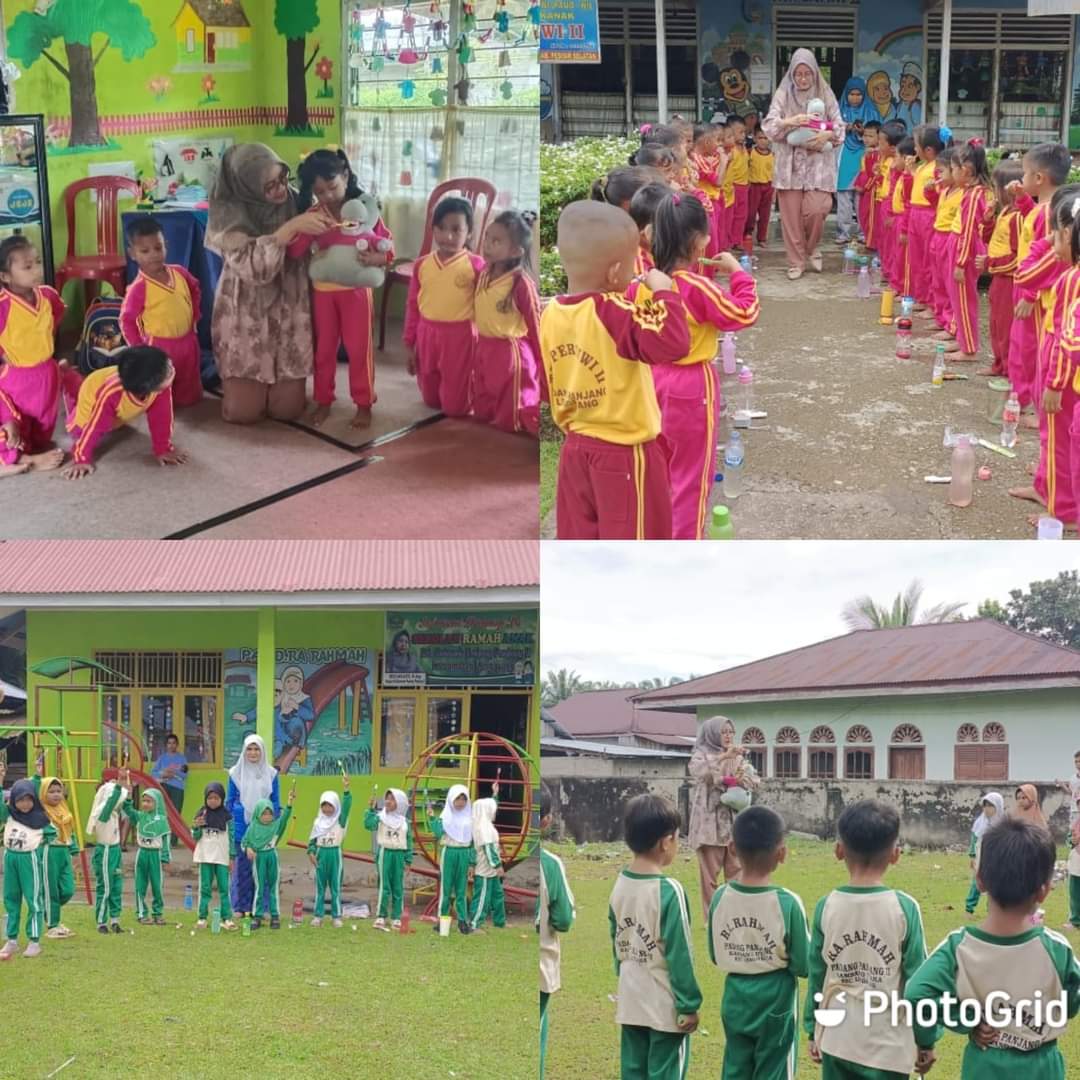 Puskesmas Kambang penyuluhan kesehatan gigi dan mulut dan demonstrasi sikat gigi massal di Tk Rahmah