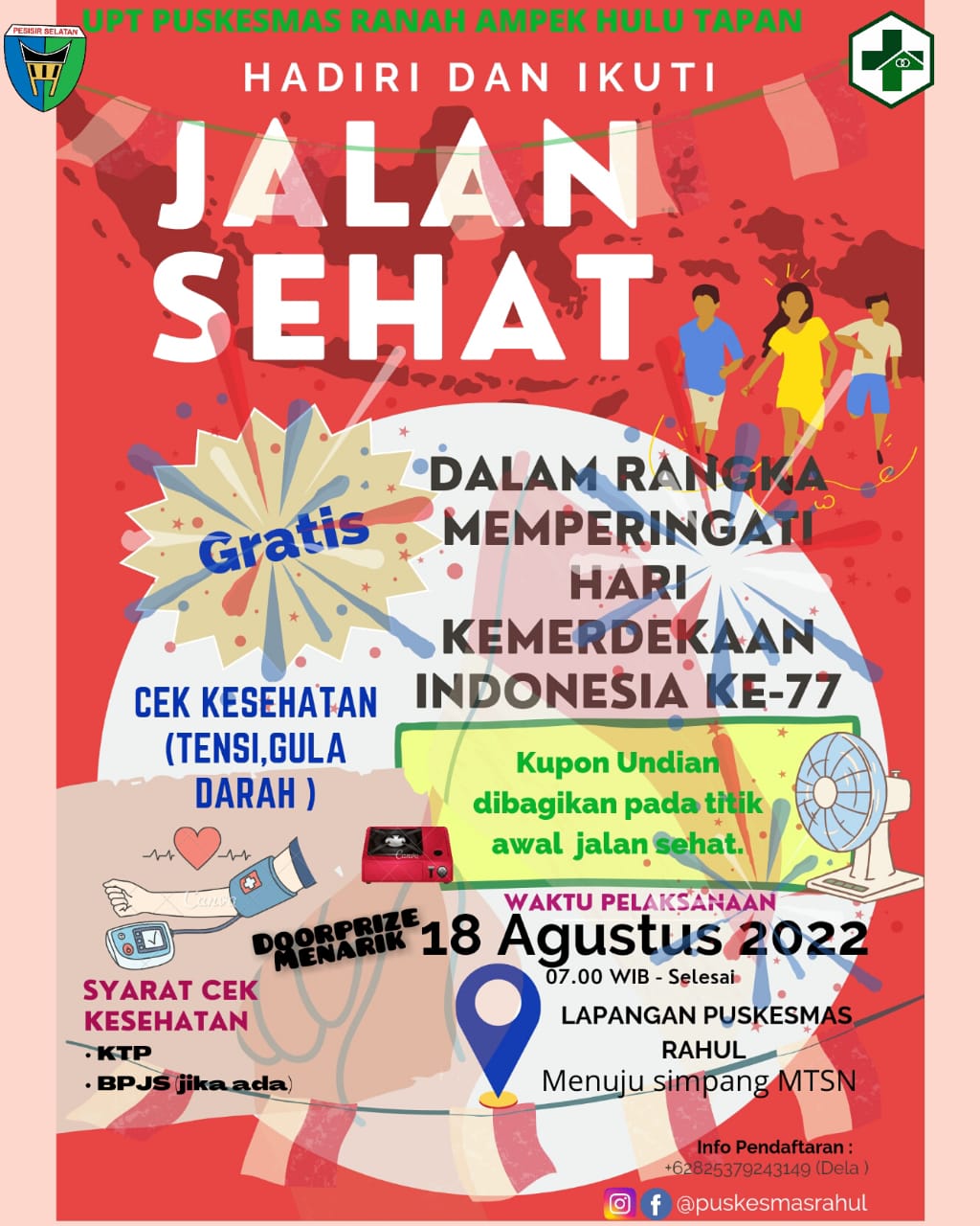 Puskesmas Rahul gelar Jalan Sehat dan pemeriksaan kesehatan gratis  dihalaman Puskesmas  pada Kamis,
