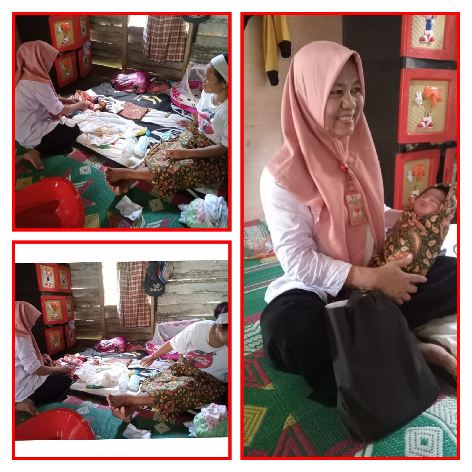Puskesmas Tanjung Makmur. Bidan Desa melakukan kunjungan rumah Ibu Nifas dan Bayi Baru Lahir di Naga