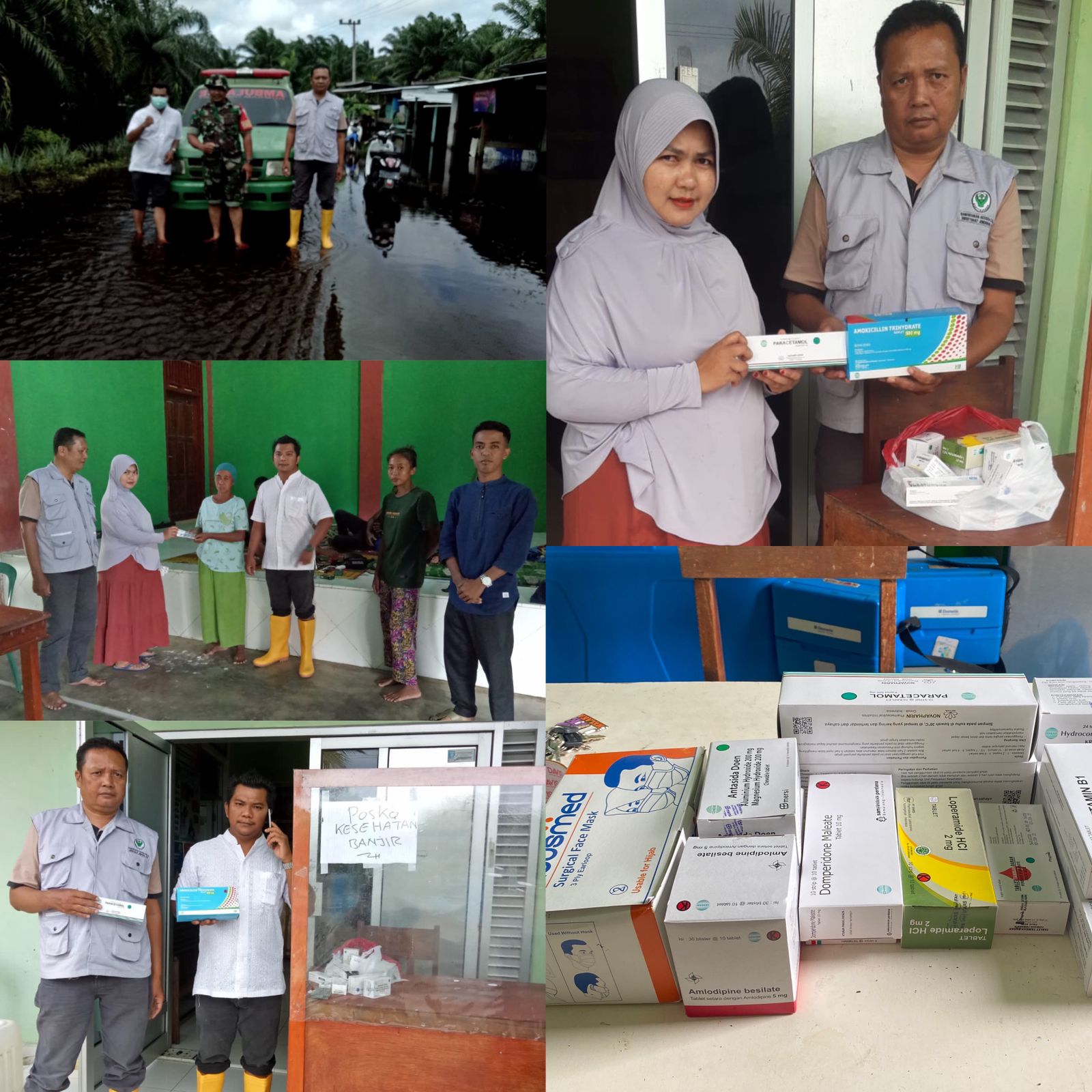 Puskesmas Tanjung Makmur di dampingi Babinsa  dan Bidan Desa mendistribusikan obat-obatan untuk Pust