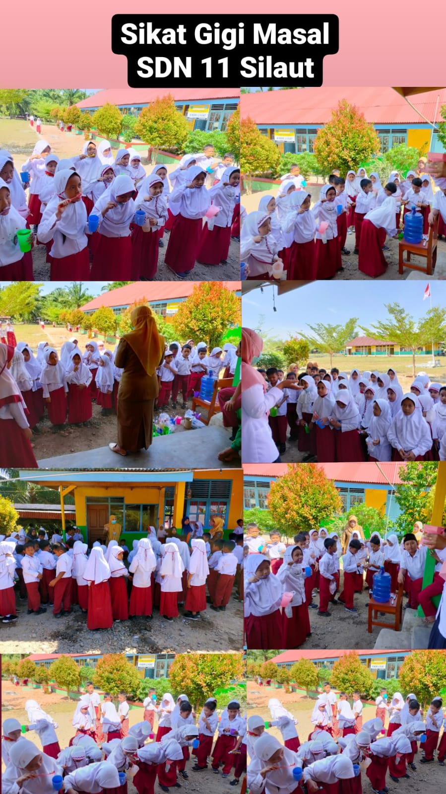 Kegiatan sikat gigi massal di  SDN 11 silaut