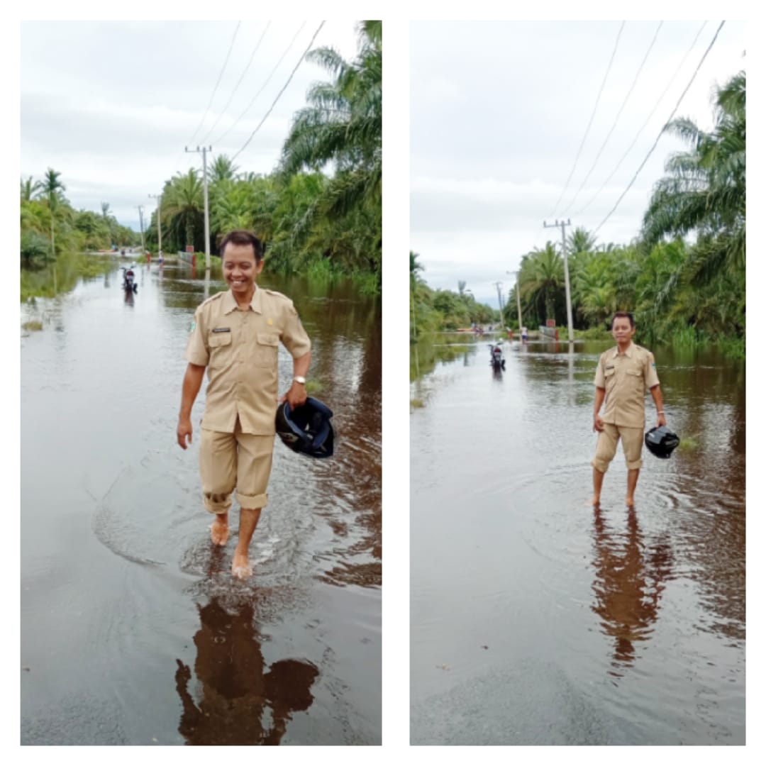 Penanggung Jawab Promkes puskesmas Tanjung Makmur melakukan pemantauan langsung ke lokasi banjir