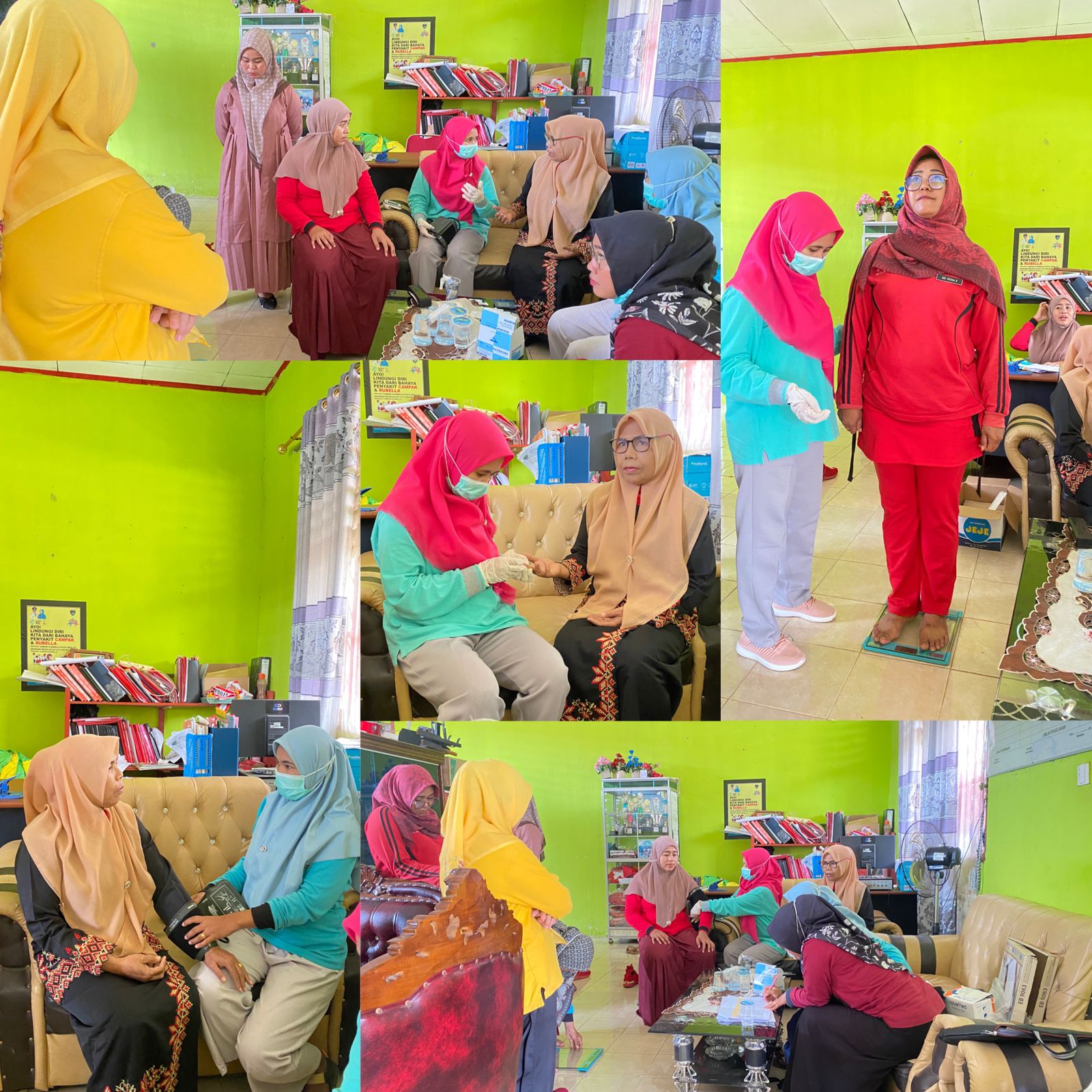 Petugas PTM (Penyakit Tidak Menular) Puskesmas Tanjung Makmur melakukan screening kesehatan pada Sta