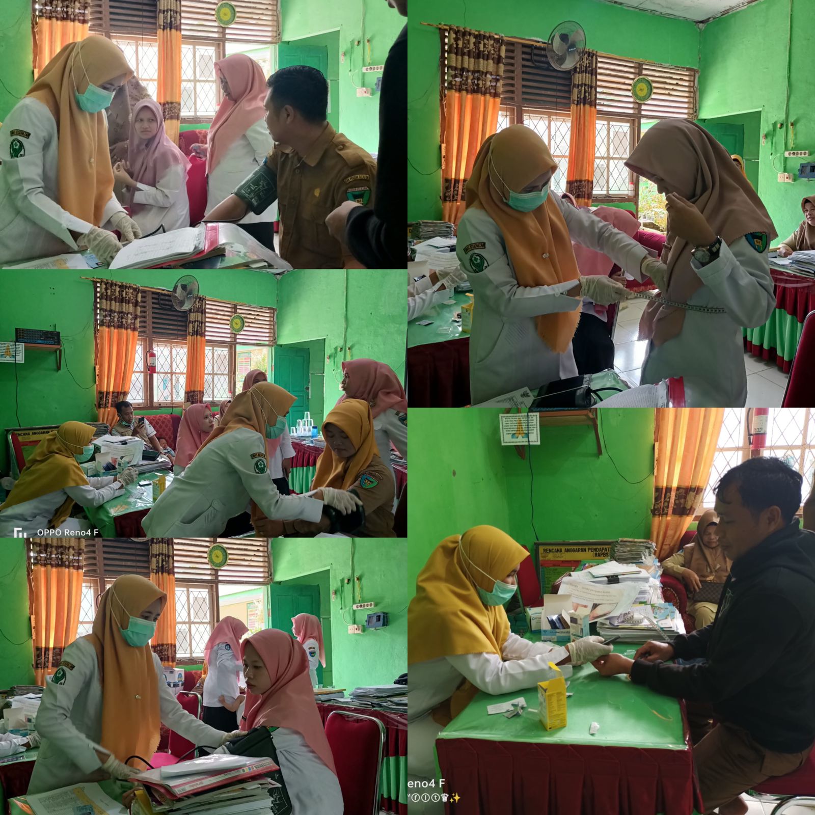 Petugas PTM (Penyakit Tidak Menular) Puskesmas Tanjung Makmur melakukan screening kesehatan pada Sta