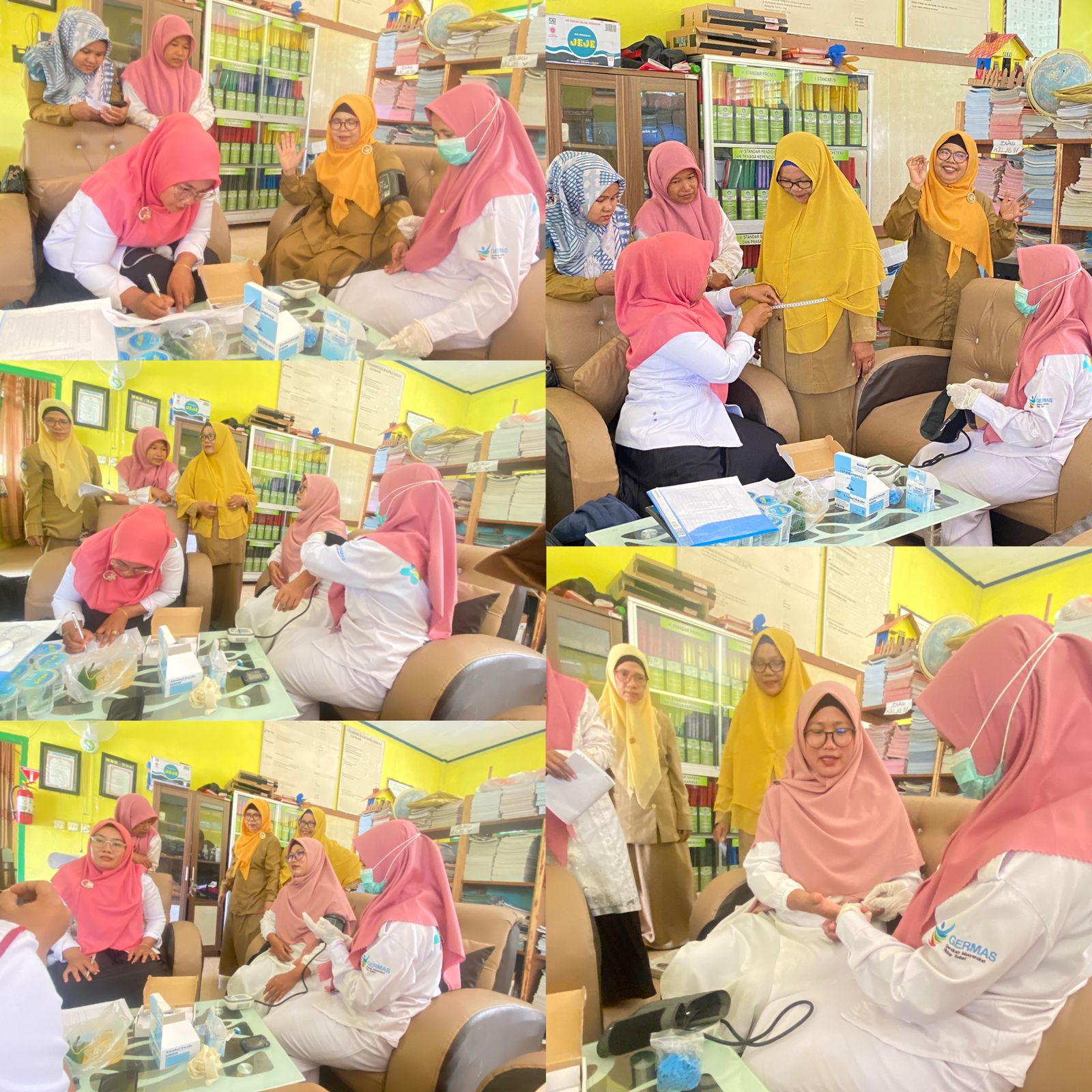 Petugas PTM (Penyakit Tidak Menular) Puskesmas Tanjung Makmur melakukan screening kesehatan pada Sta