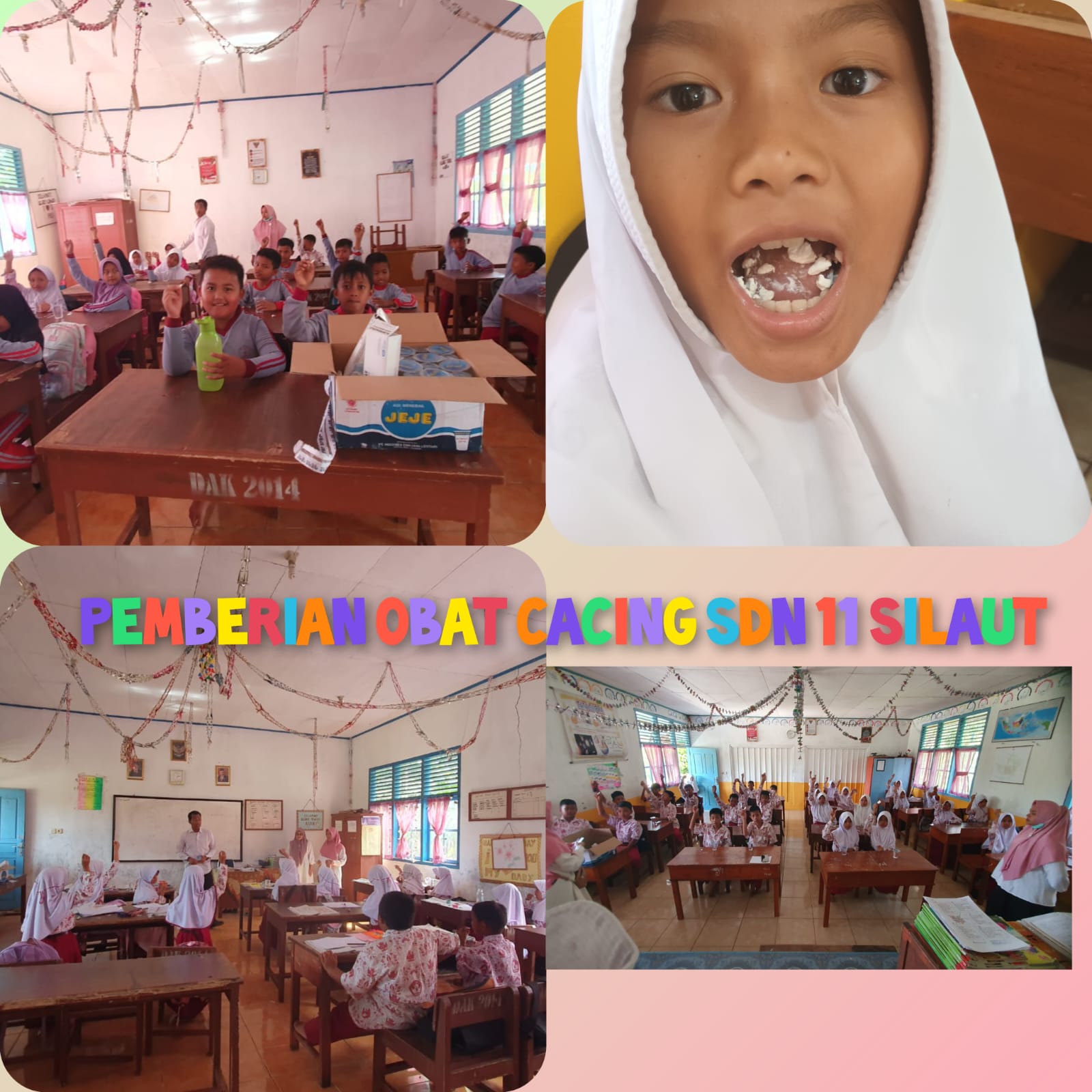 Puskesmas Tanjung Makmur melakukan pemberian obat cacing ke sekolah SDN 11 Silaut