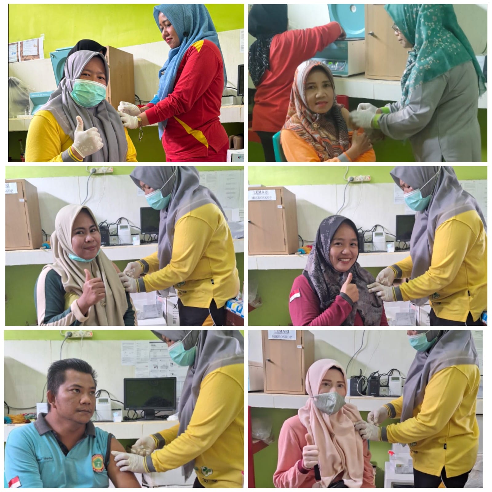 Petugas Laboratorium dan Petugas Imunisasi Melakukan Vaksinasi kepada Staf Puskesmas Tanjung Makmur