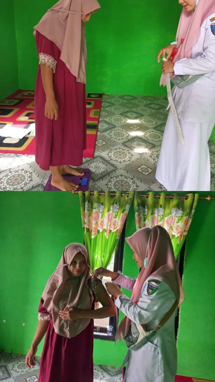 Petugas Gizi Puskesmas Tanjung Makmur Melakukan pengukuran terhadap Bumil KEK di Nagari Air Hitam Si
